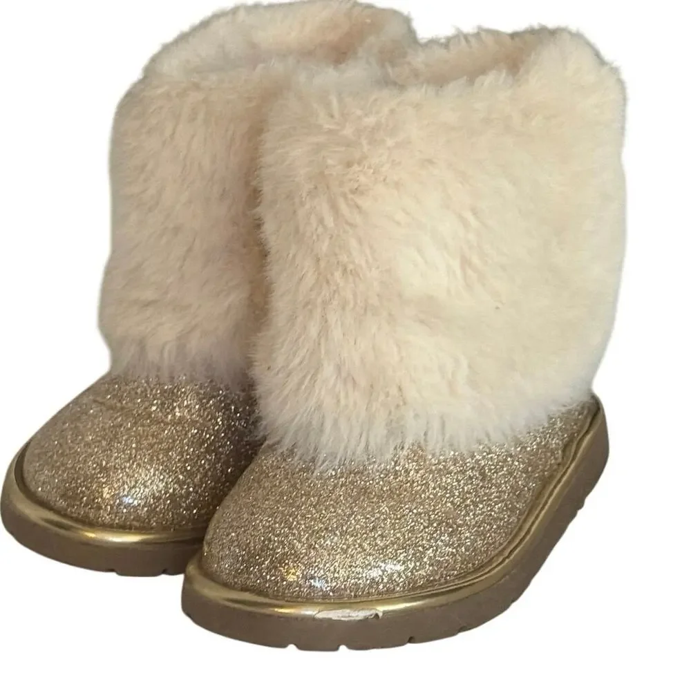Harper Canyon Gold Glitter Faux Fur Winter Boots Toddler Girls Size 7C